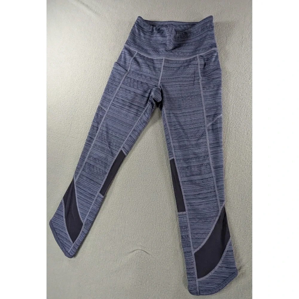 ATHLETA ULTIMATE STASH POCKET PRINTED CAPRI LEGGINGS BLUE XXS